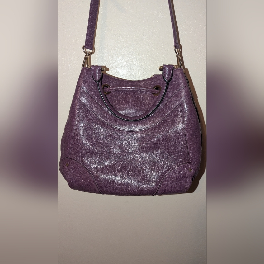 MCM Two-Way Leather Drawstring Bucket Bag Purple COA VGUC - Picture 4 of 14